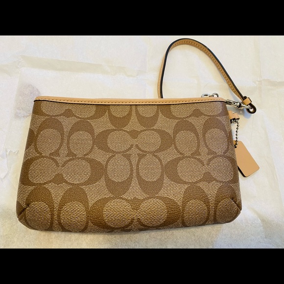 Large Coach Wristlet Brown and Red with Signature Logo - Picture 3 of 5